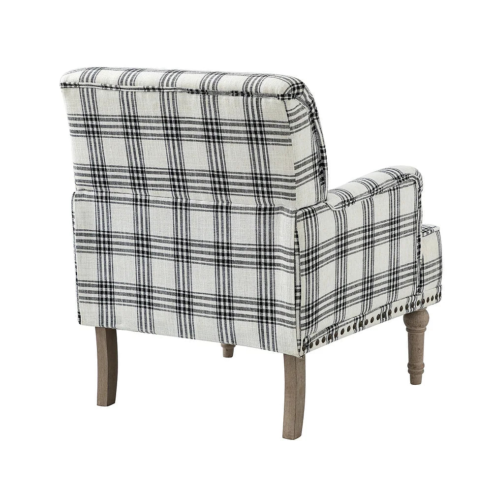 Geltrude Farmhouse Vintage Plaid Accent Armchair with Nailhead Trim Set of 2