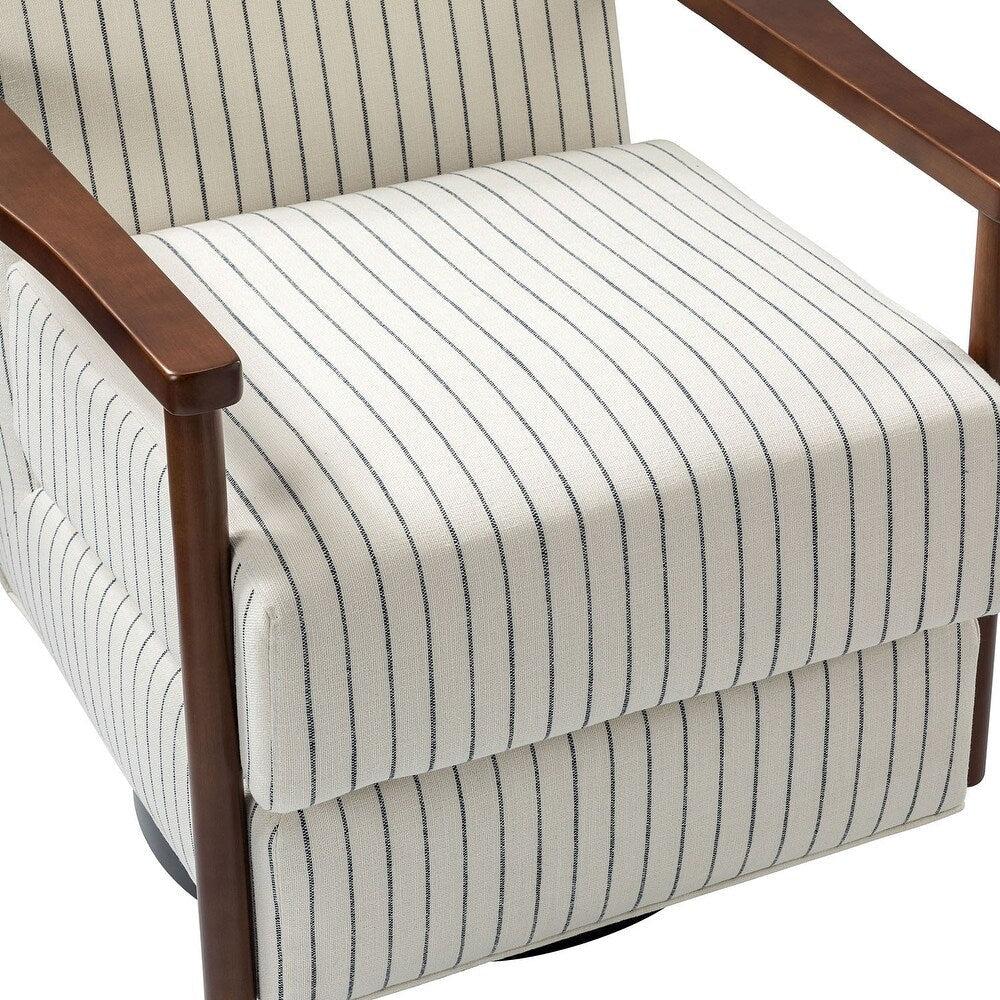 Christoph Farmhouse Striped Swivel Armchair With Solid Wooden Armrests Set Of 2