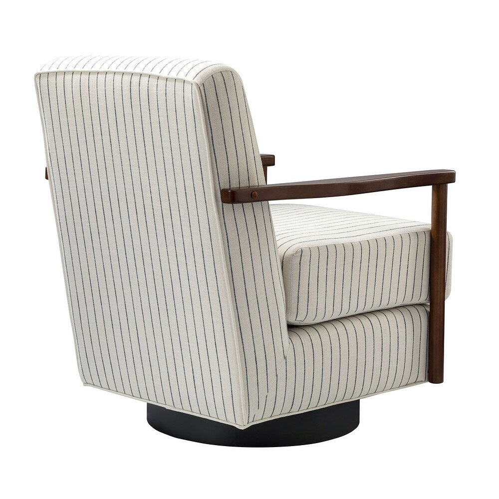 Christoph Farmhouse Striped Swivel Armchair With Solid Wooden Armrests Set Of 2