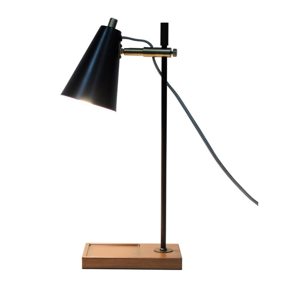 El Décor Black and Faux Wood Modern Task Lamp with LED Bulb