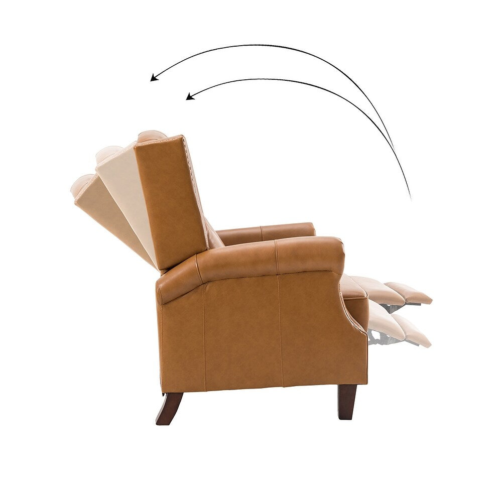 Claros Genuine Leather Button-Tufted and Nailhead Trim Manual Recliner with Wooden Legs Set of 2