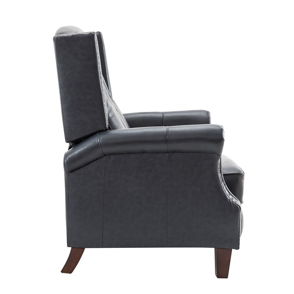 Claros Genuine Leather Button-Tufted and Nailhead Trim Manual Recliner with Wooden Legs Set of 2