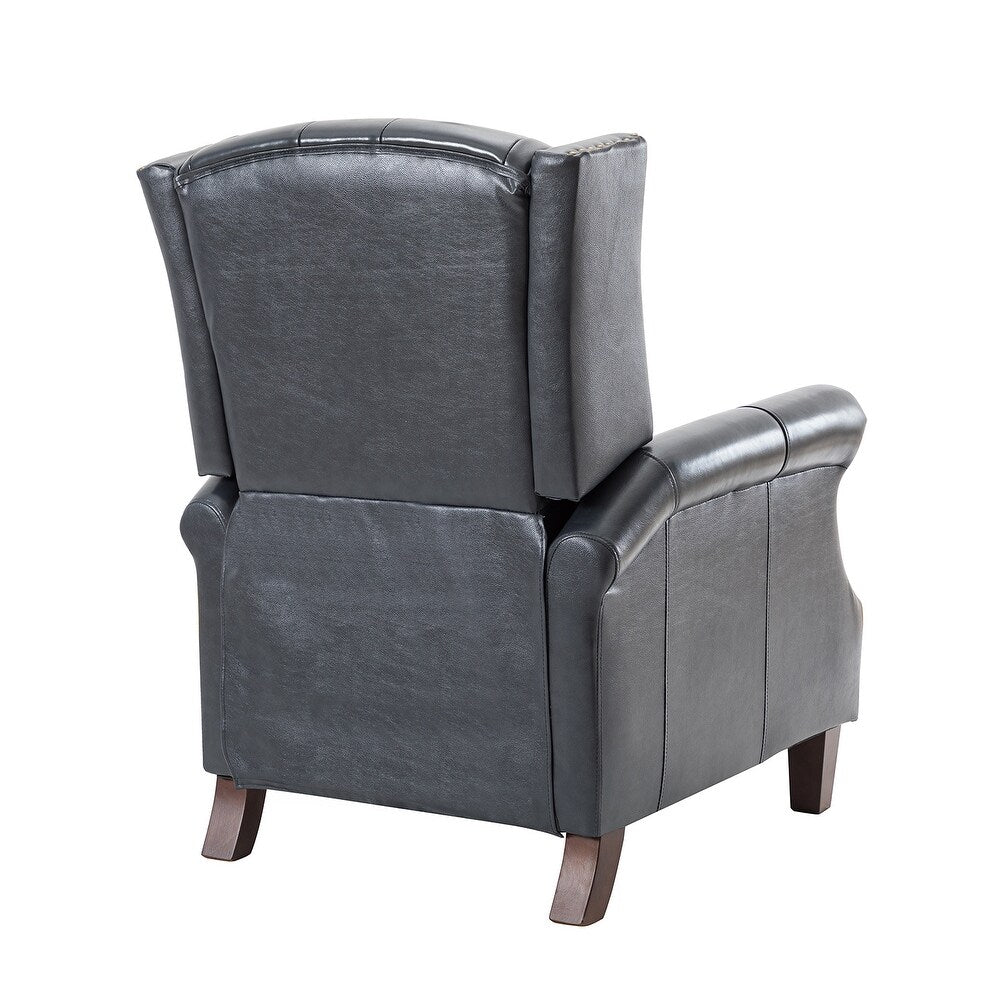 Claros Genuine Leather Button-Tufted and Nailhead Trim Manual Recliner with Wooden Legs Set of 2