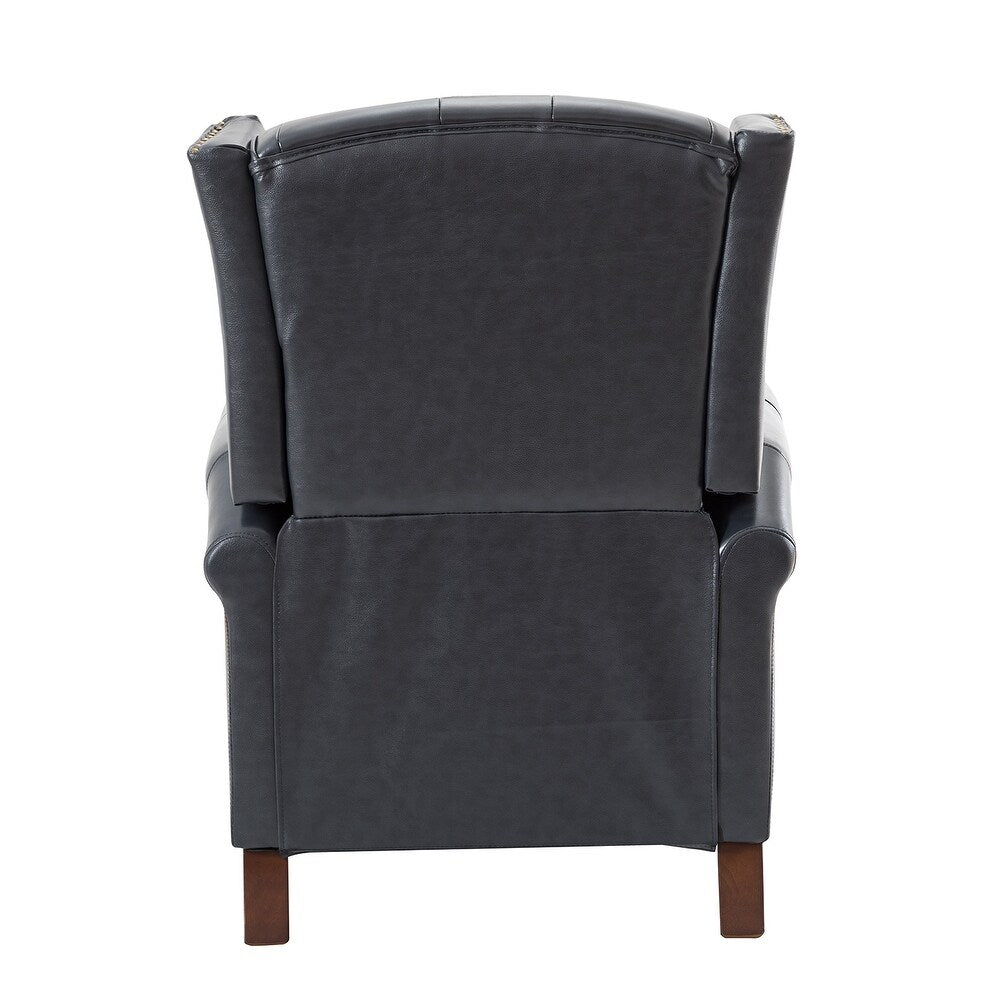 Claros Genuine Leather Button-Tufted and Nailhead Trim Manual Recliner with Wooden Legs Set of 2