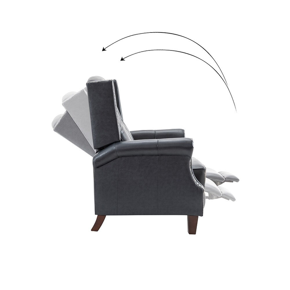 Claros Genuine Leather Button-Tufted and Nailhead Trim Manual Recliner with Wooden Legs Set of 2