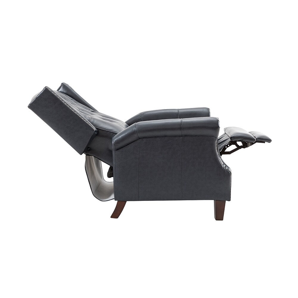 Claros Genuine Leather Button-Tufted and Nailhead Trim Manual Recliner with Wooden Legs Set of 2