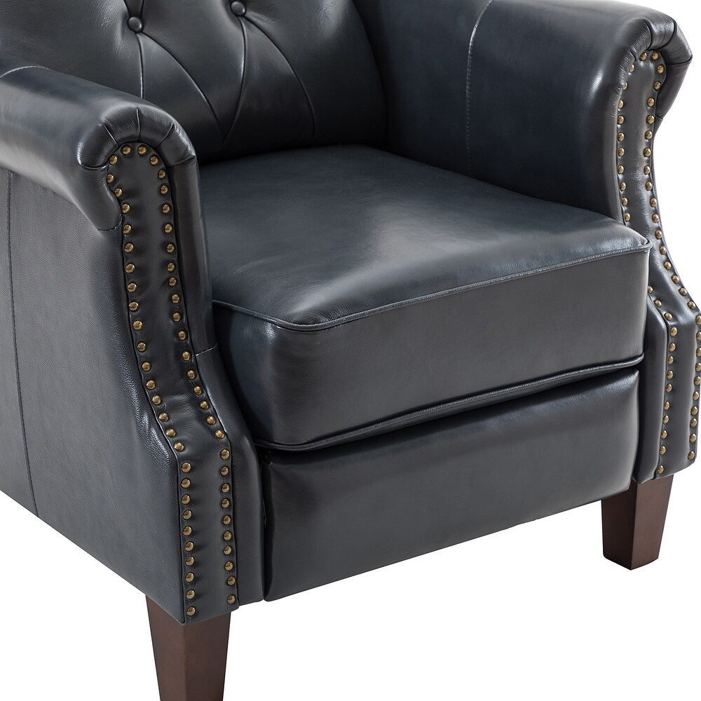 Claros Genuine Leather Button-Tufted and Nailhead Trim Manual Recliner with Wooden Legs Set of 2