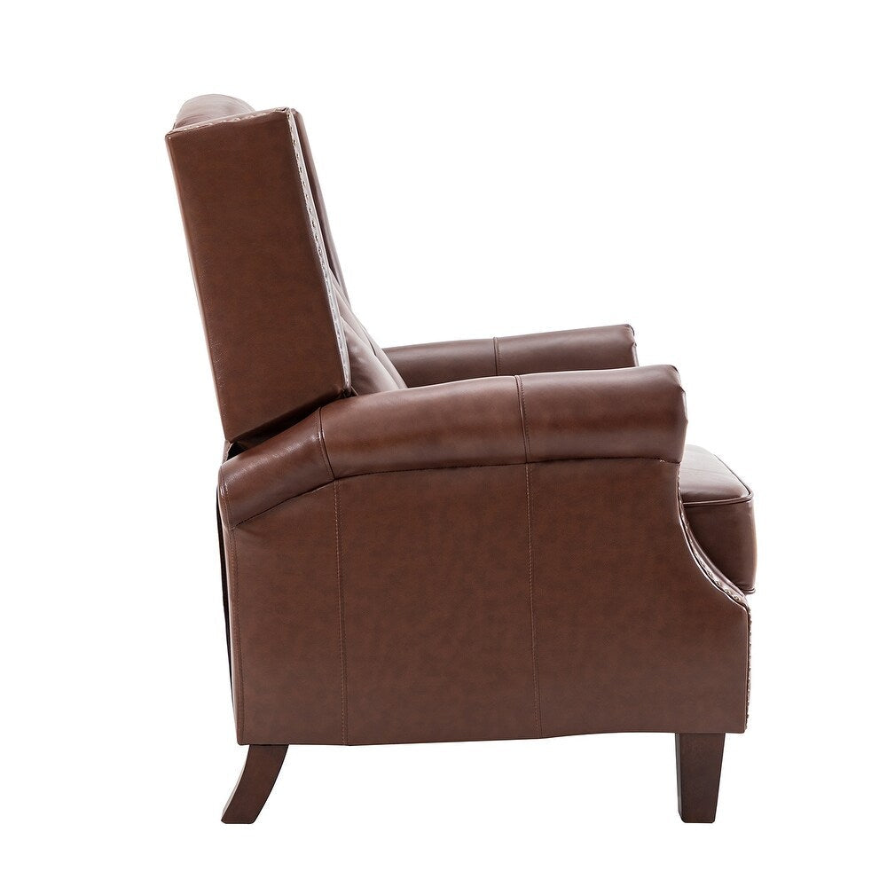 Claros Genuine Leather Button-Tufted and Nailhead Trim Manual Recliner with Wooden Legs Set of 2