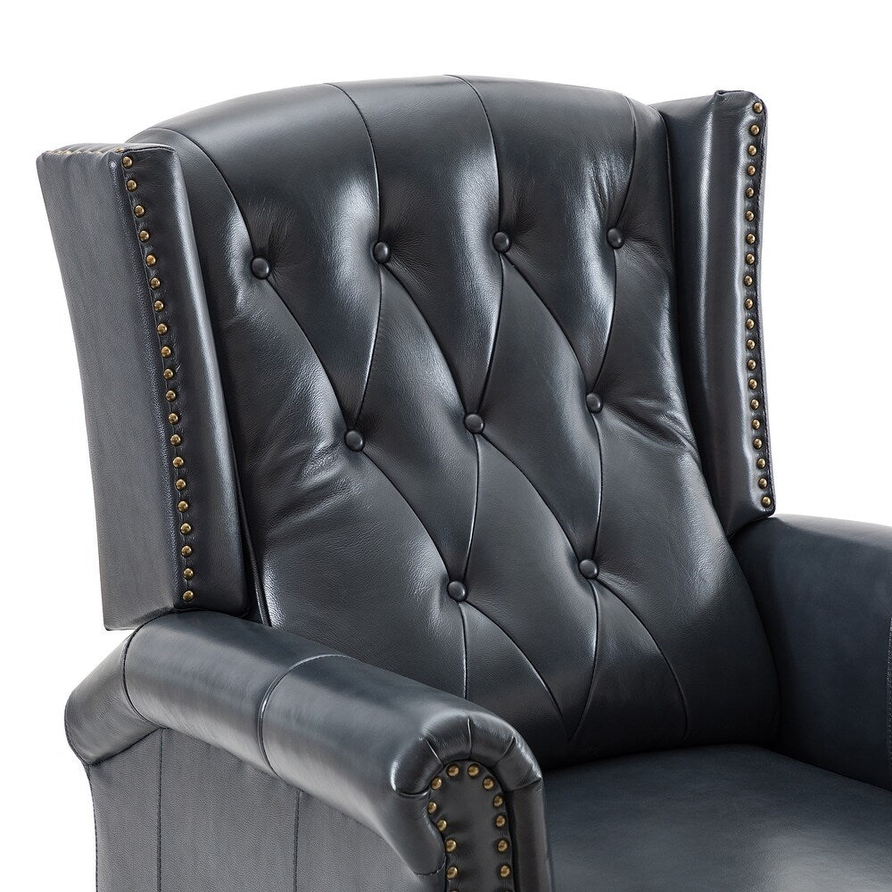 Claros Genuine Leather Button-Tufted and Nailhead Trim Manual Recliner with Wooden Legs Set of 2