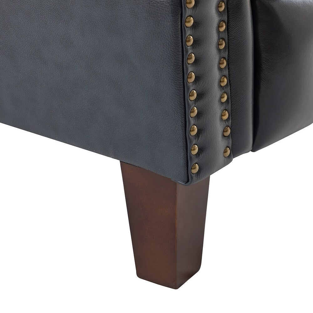 Claros Genuine Leather Button-Tufted and Nailhead Trim Manual Recliner with Wooden Legs Set of 2