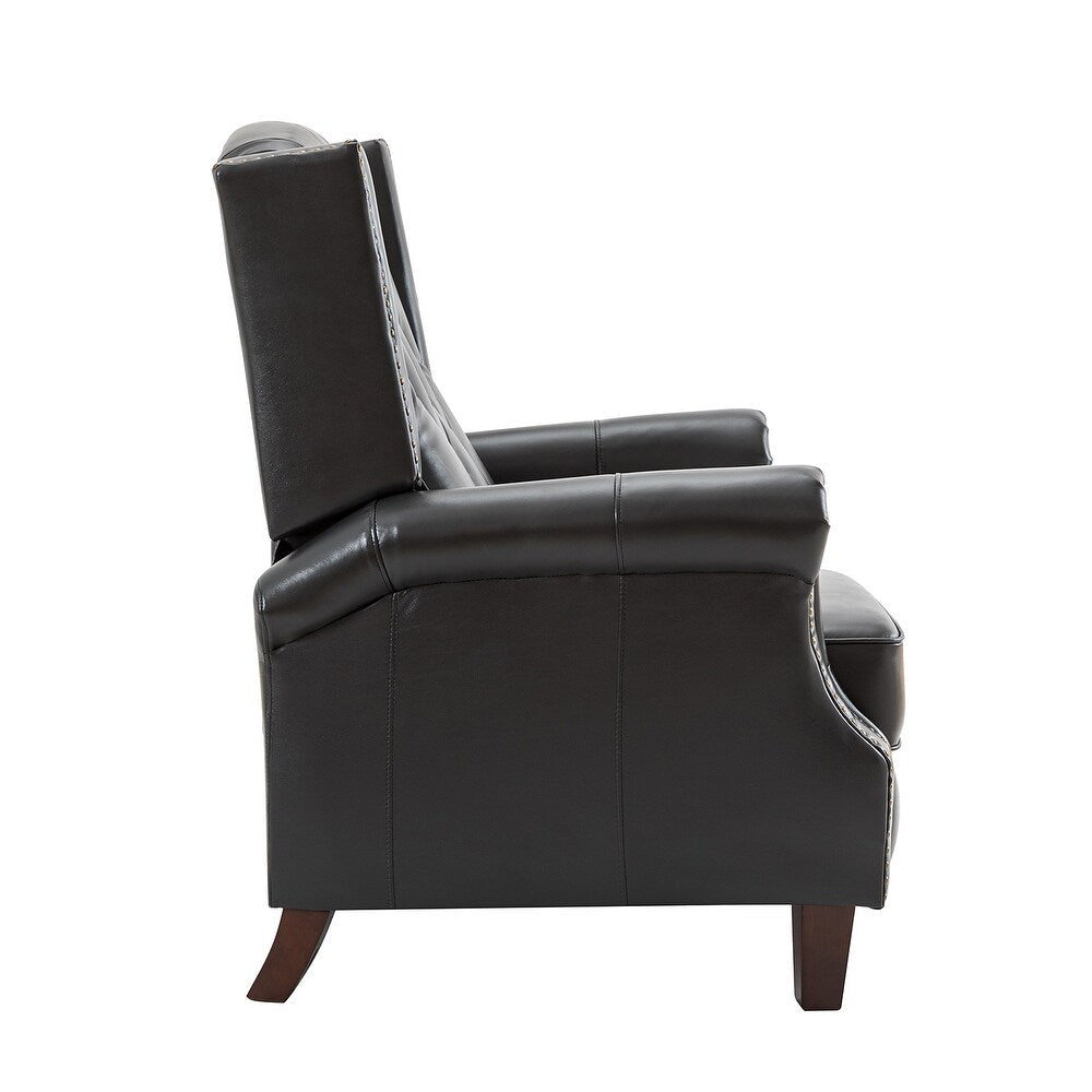 Claros Genuine Leather Button-Tufted and Nailhead Trim Manual Recliner with Wooden Legs Set of 2