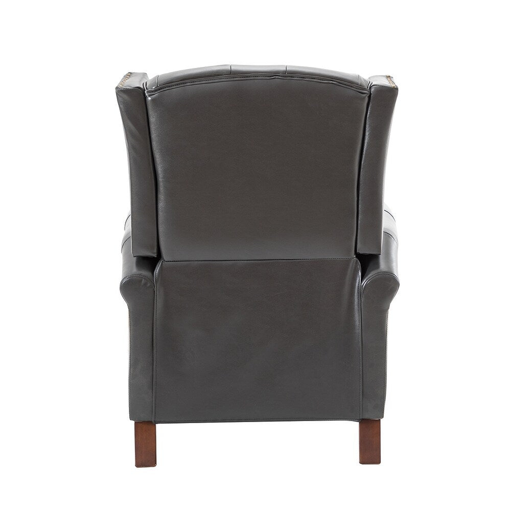 Claros Genuine Leather Button-Tufted and Nailhead Trim Manual Recliner with Wooden Legs Set of 2