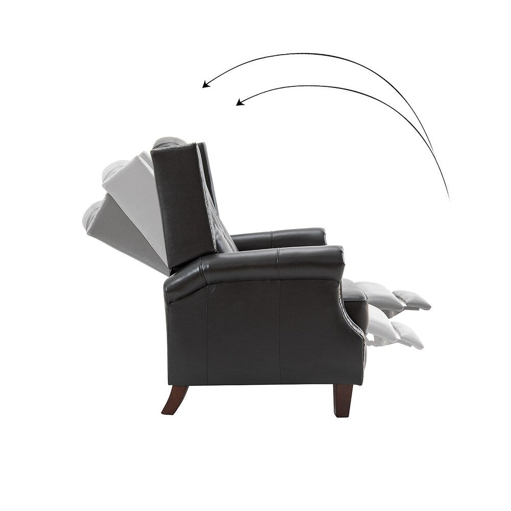 Claros Genuine Leather Button-Tufted and Nailhead Trim Manual Recliner with Wooden Legs Set of 2