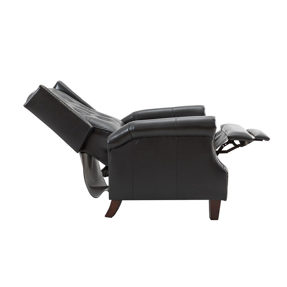 Claros Genuine Leather Button-Tufted and Nailhead Trim Manual Recliner with Wooden Legs Set of 2