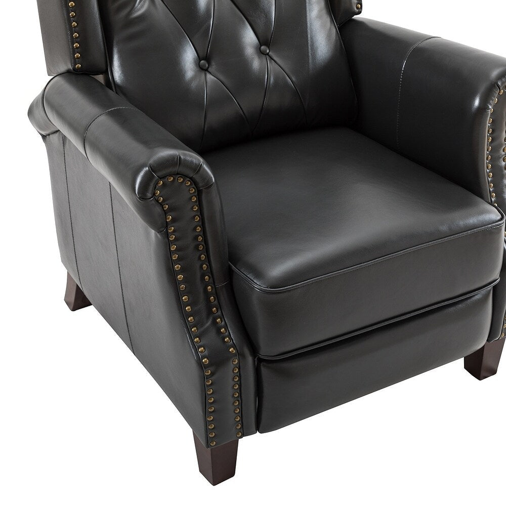 Claros Genuine Leather Button-Tufted and Nailhead Trim Manual Recliner with Wooden Legs Set of 2