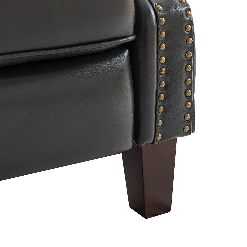 Claros Genuine Leather Button-Tufted and Nailhead Trim Manual Recliner with Wooden Legs Set of 2