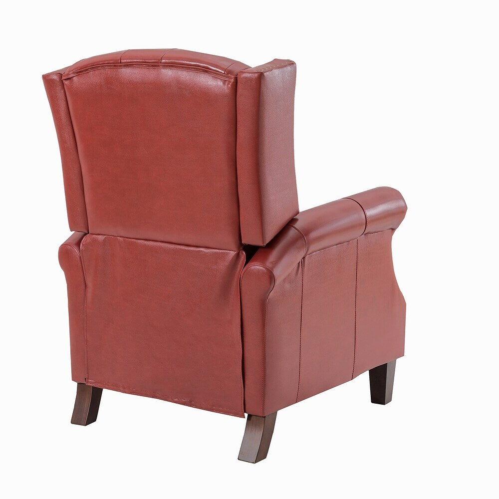 Claros Genuine Leather Button-Tufted and Nailhead Trim Manual Recliner with Wooden Legs Set of 2