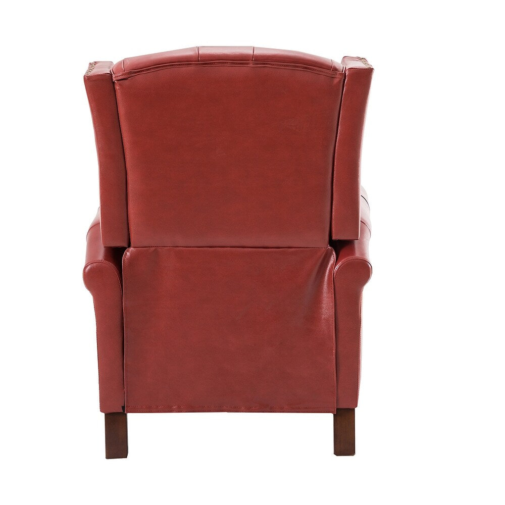 Claros Genuine Leather Button-Tufted and Nailhead Trim Manual Recliner with Wooden Legs Set of 2