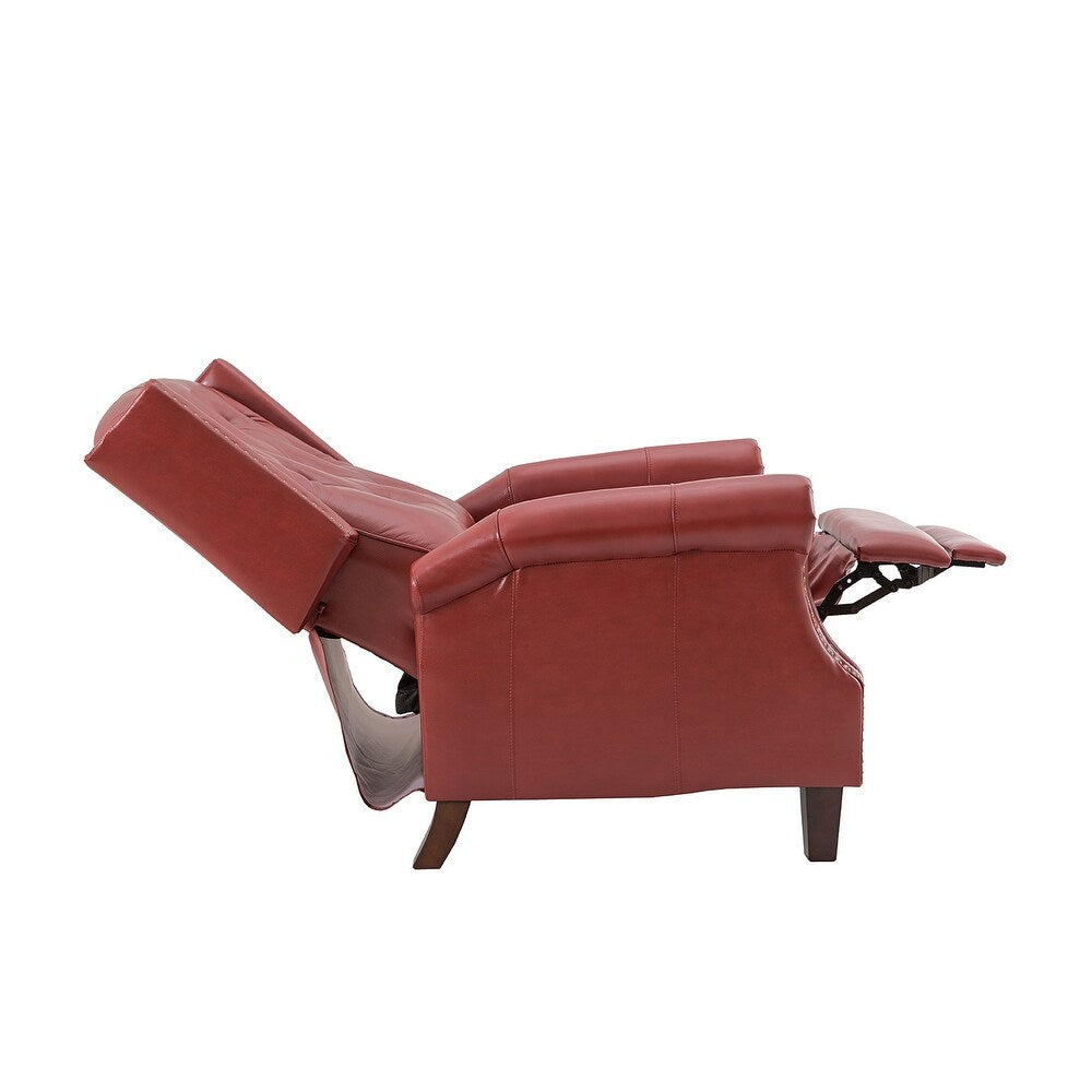 Claros Genuine Leather Button-Tufted and Nailhead Trim Manual Recliner with Wooden Legs Set of 2