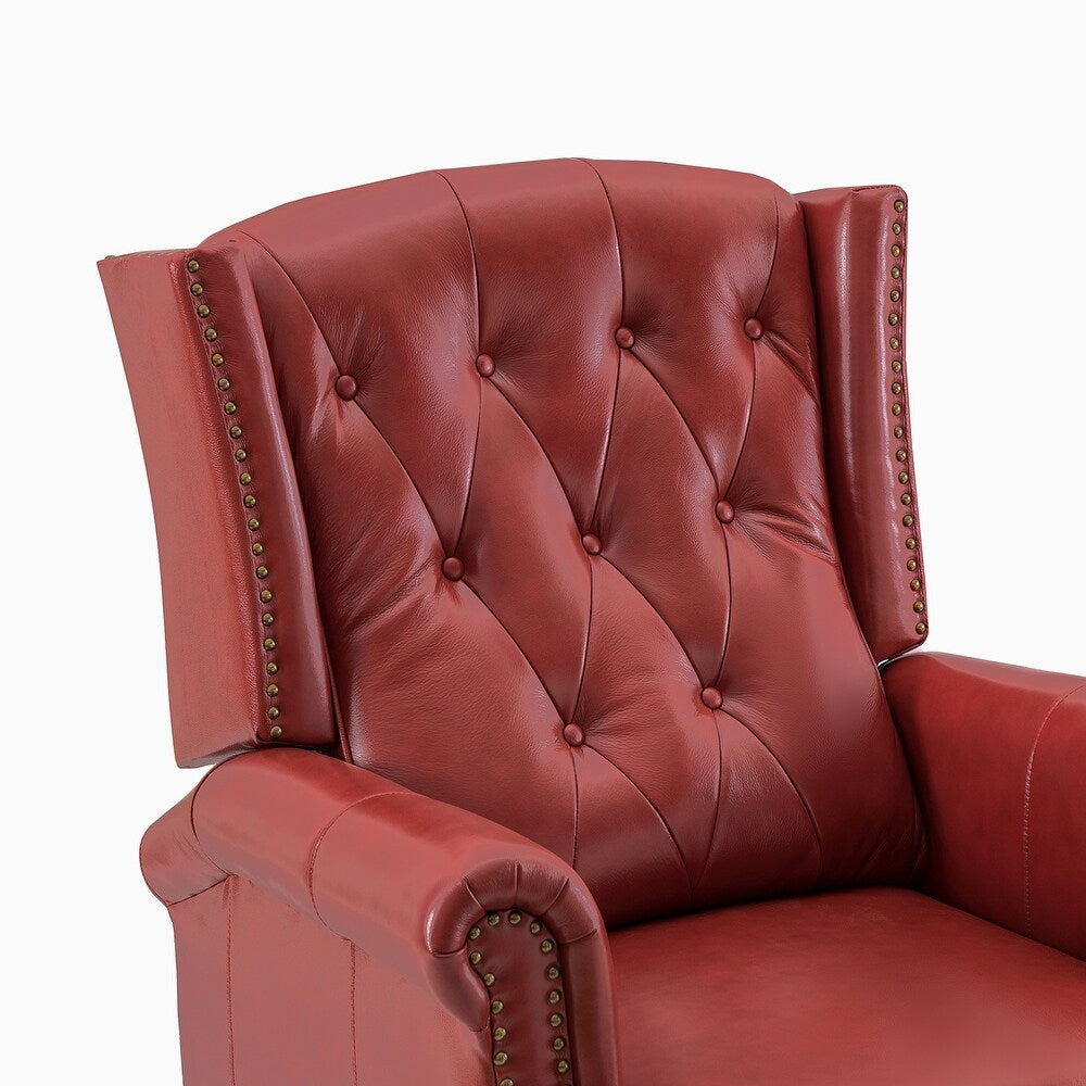 Claros Genuine Leather Button-Tufted and Nailhead Trim Manual Recliner with Wooden Legs Set of 2