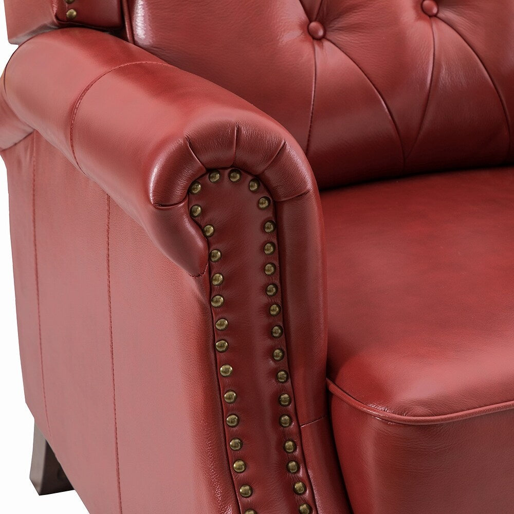 Claros Genuine Leather Button-Tufted and Nailhead Trim Manual Recliner with Wooden Legs Set of 2