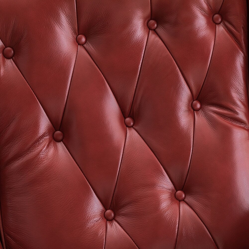 Claros Genuine Leather Button-Tufted and Nailhead Trim Manual Recliner with Wooden Legs Set of 2