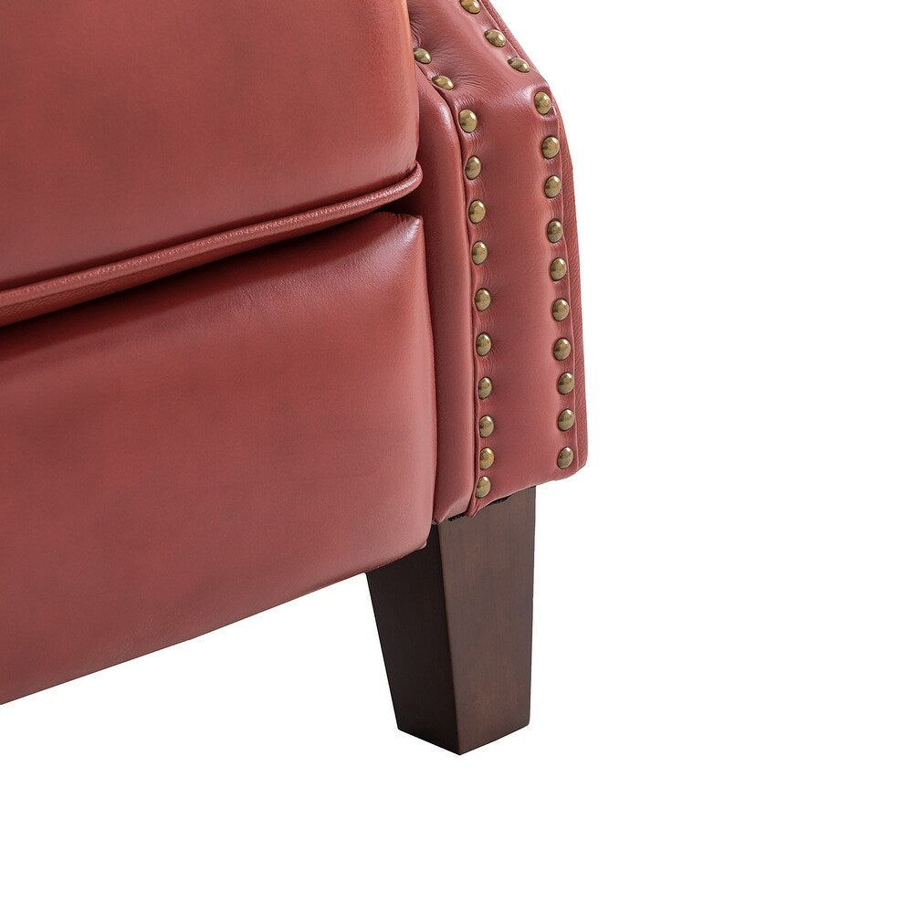 Claros Genuine Leather Button-Tufted and Nailhead Trim Manual Recliner with Wooden Legs Set of 2