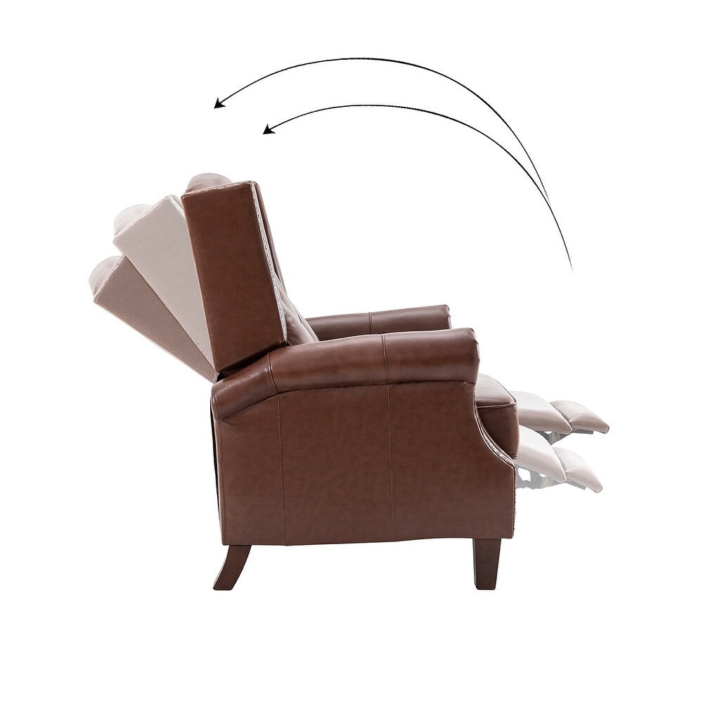 Claros Genuine Leather Button-Tufted and Nailhead Trim Manual Recliner with Wooden Legs Set of 2