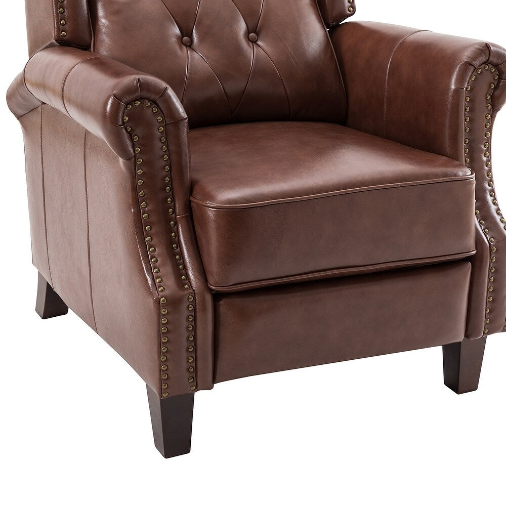 Claros Genuine Leather Button-Tufted and Nailhead Trim Manual Recliner with Wooden Legs Set of 2