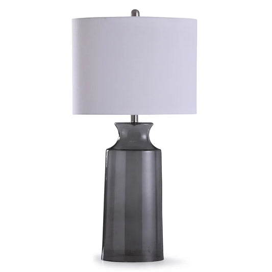 StyleCraft Clove Smoke Gray Transparent Glass Table Lamp with White Drum Shade