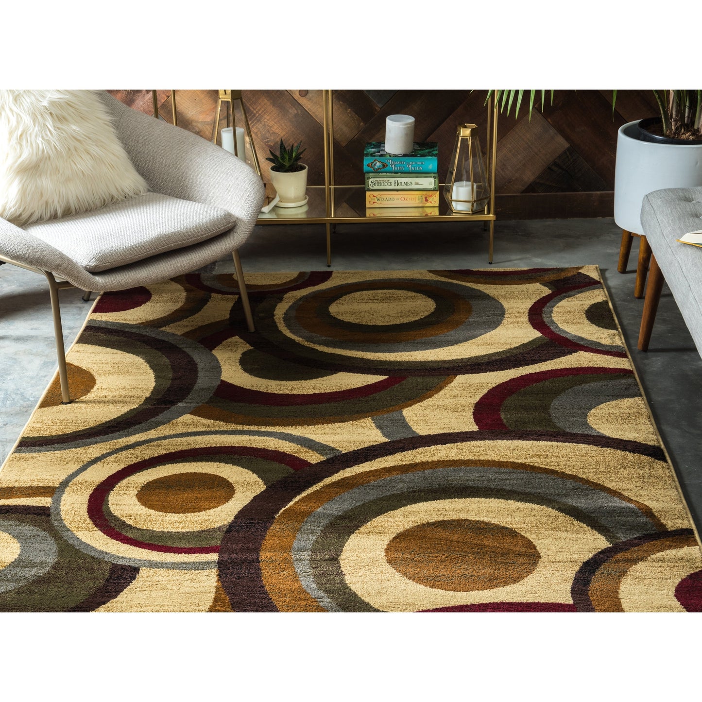 Contemporary Beige Burgundy Multi-color Area Rugs