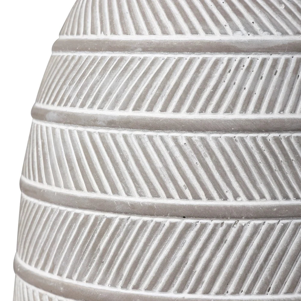 Concrete Bellied Shape Table Lamp with Textured Lines, Gray