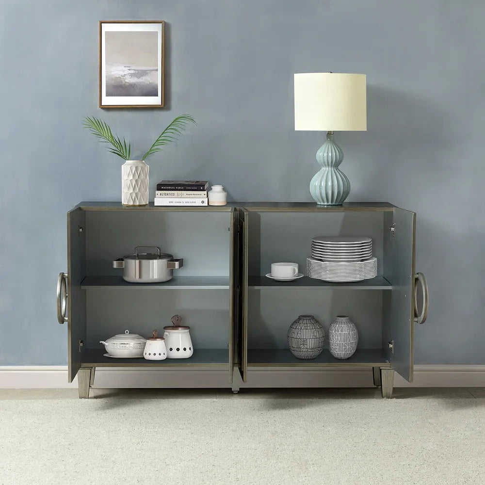 Connie 58" Contemporary Sideboard Buffet with Round Solid Wood Door Handles