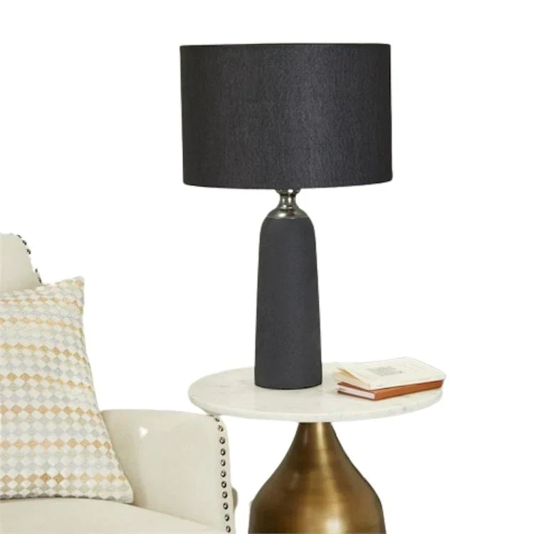 Contemporary 24-Inch Textured Black Cement Table Lamp - 23 x 14 x 14