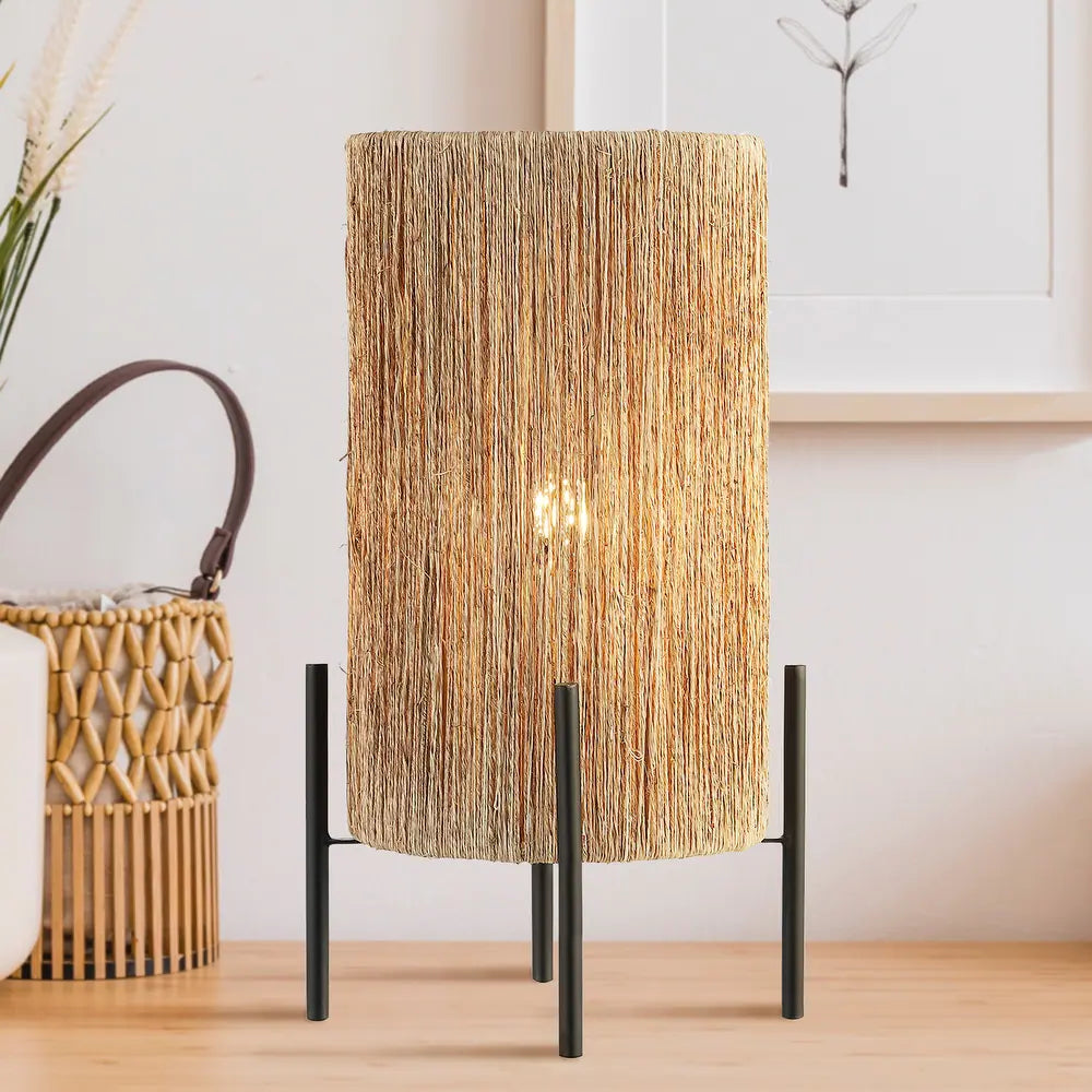Cooper 16.5" Coastal Minimalist Rattan LED Table Lamp, Brown by JONATHAN Y
