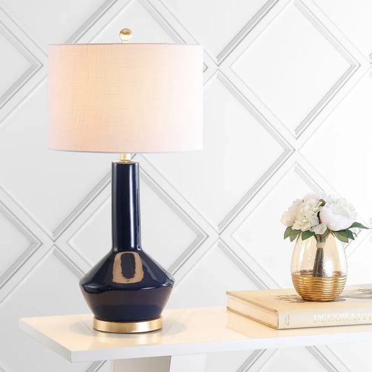 Brussels 29" Ceramic/Metal LED Table Lamp, Navy/Brass