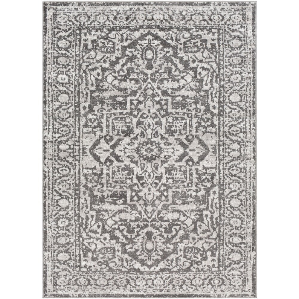 Distressed Persian Pattern Charcoal Light Gray Soft Area Rug