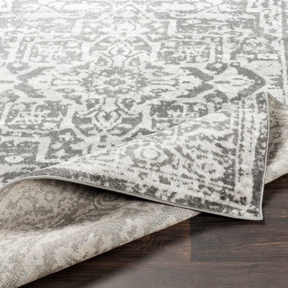 Distressed Persian Pattern Charcoal Light Gray Soft Area Rug