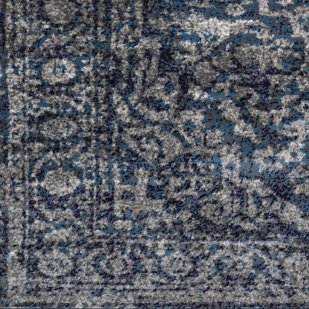 Vintage Navy Blue Gray White Area Rug