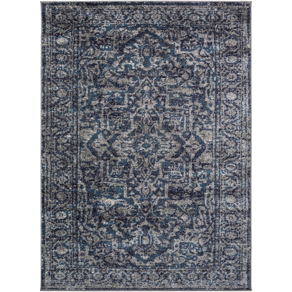 Vintage Navy Blue Gray White Area Rug