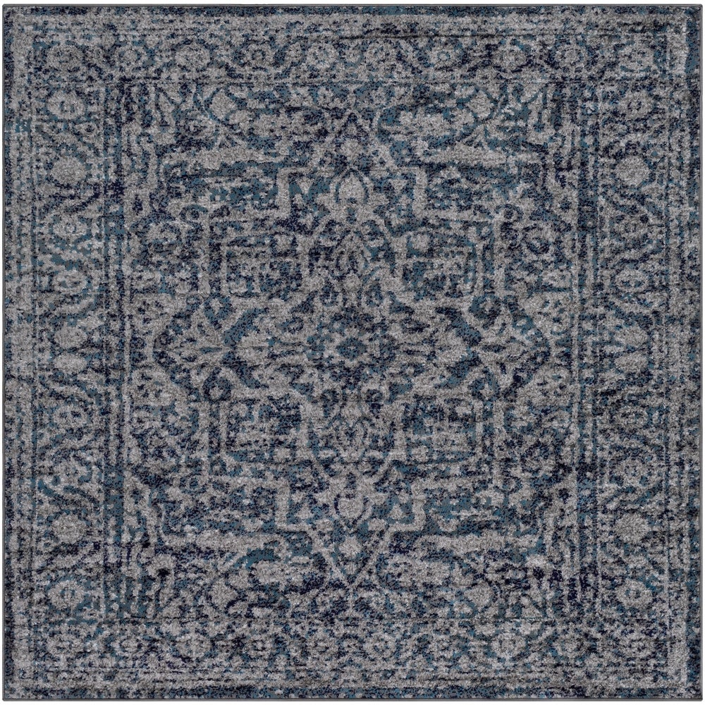 Vintage Navy Blue Gray White Area Rug