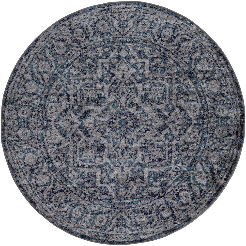 Vintage Navy Blue Gray White Area Rug
