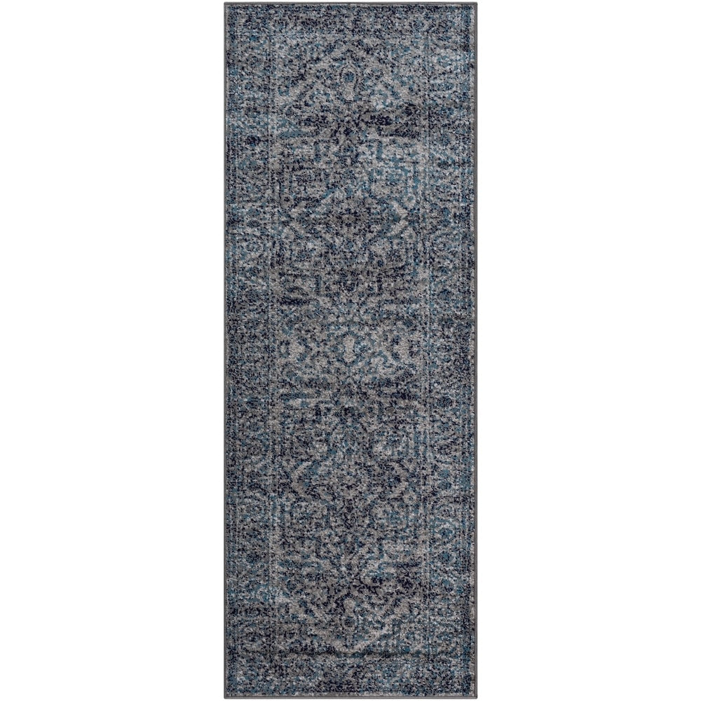 Vintage Navy Blue Gray White Area Rug