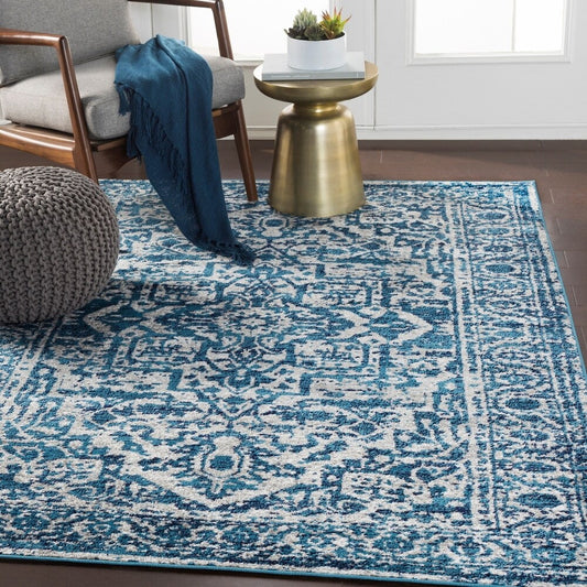 Vintage Medallion Sky Blue White Area Rug