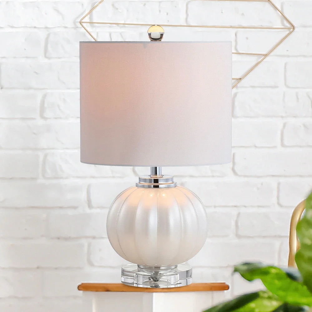 Dana 17.5" Glass/Crystal LED Table Lamp, White/Chrome