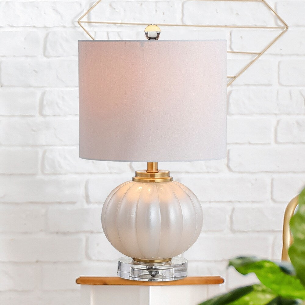 Dana 17.5" Glass/Crystal LED Table Lamp, White/Chrome