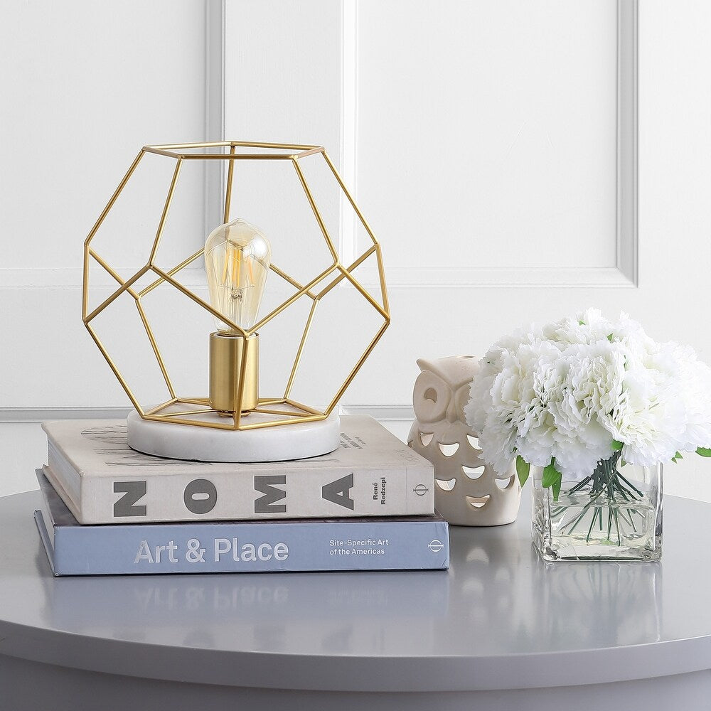 Daniel 10" Metal/Marble LED Table Lamp, Brass