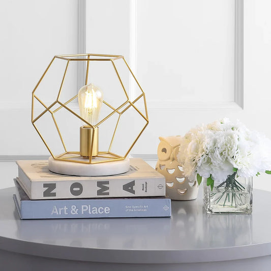 Daniel 10" Metal/Marble LED Table Lamp, Brass