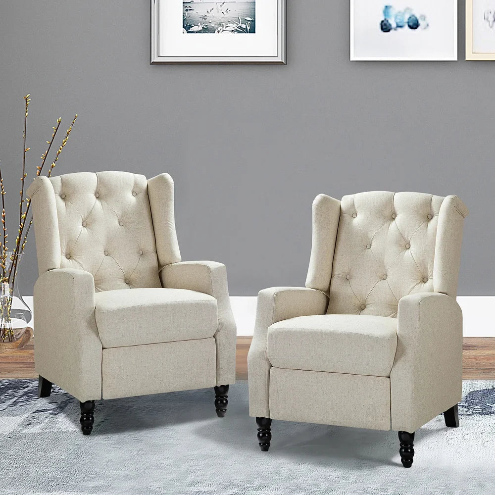 Debora Wingback Button Tufted Push-back Recliners Set of 2