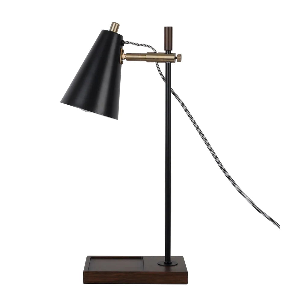 El Décor Black and Faux Wood Modern Task Lamp with LED Bulb